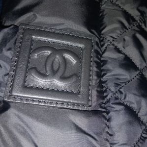 Chanel tote bag. Black and burgundy on the inside.